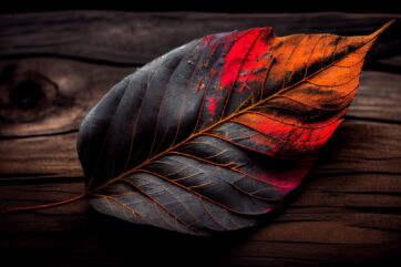 Autumn leaf falling, revealing intricate leaf vein generated by AI