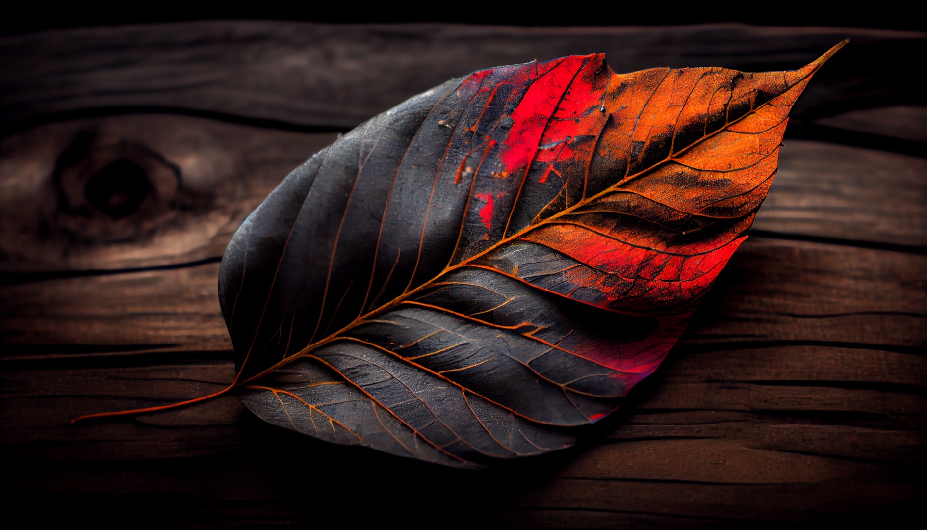 Autumn leaf falling, revealing intricate leaf vein generated by AI