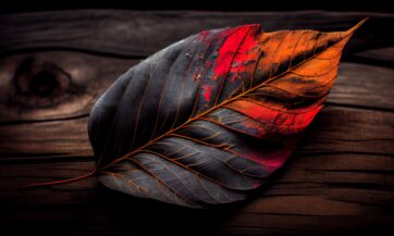 Autumn leaf falling, revealing intricate leaf vein generated by AI