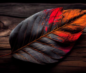 Autumn leaf falling, revealing intricate leaf vein generated by AI